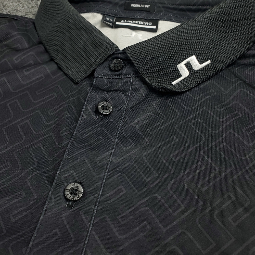 J Lindeberg Tour Tech Polo Shirt Mens 3XL Golf Logo Print Regular Fit Black - Picture 7 of 11